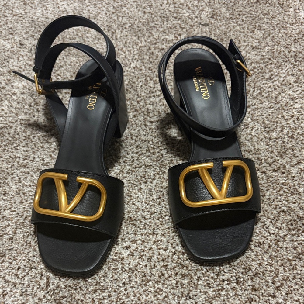 Valentino Women's Sandals in Black with Gold Accents